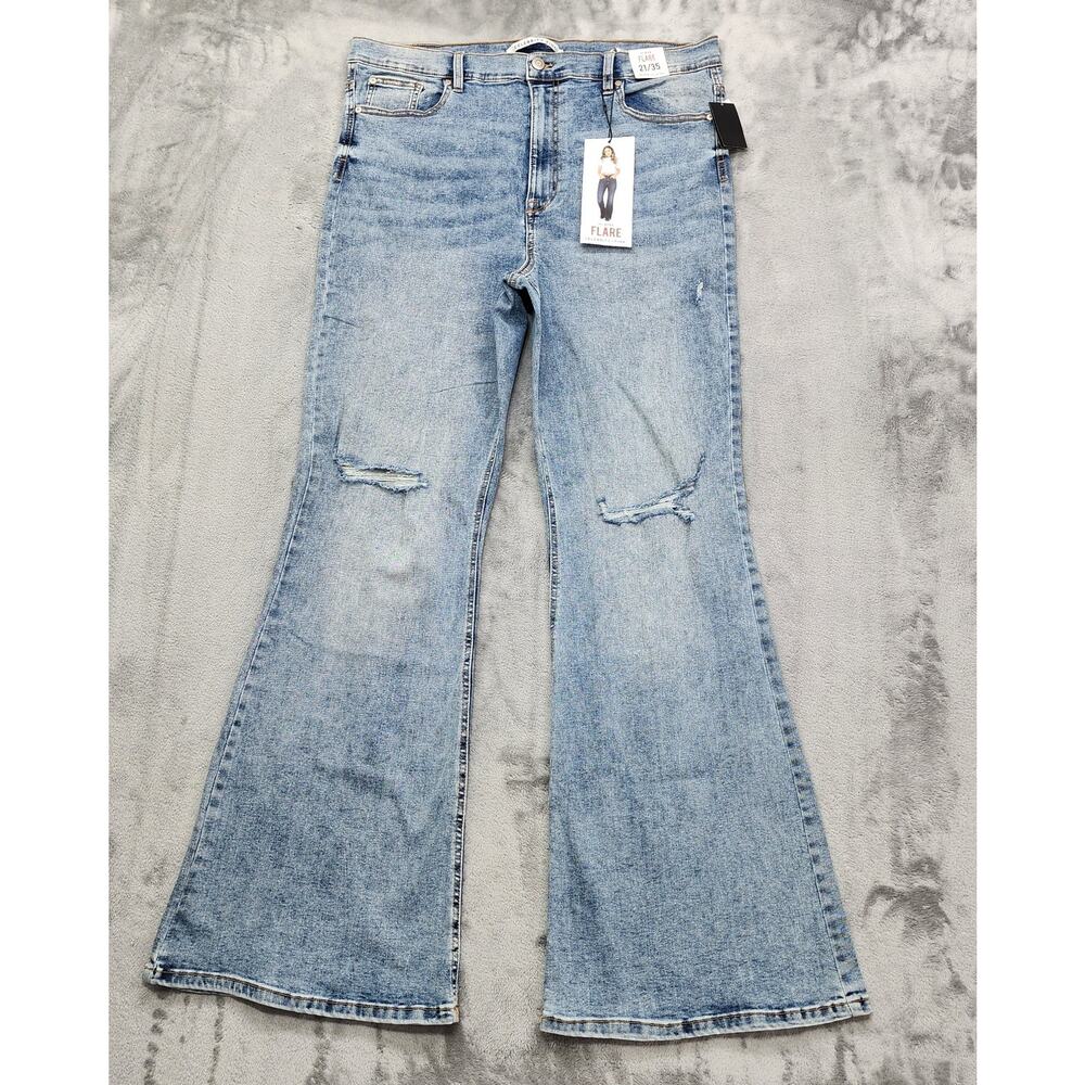 NEW Celebrity Pink Jeans Womens 21/35 Juniors Blue High Rise Flare Distressed